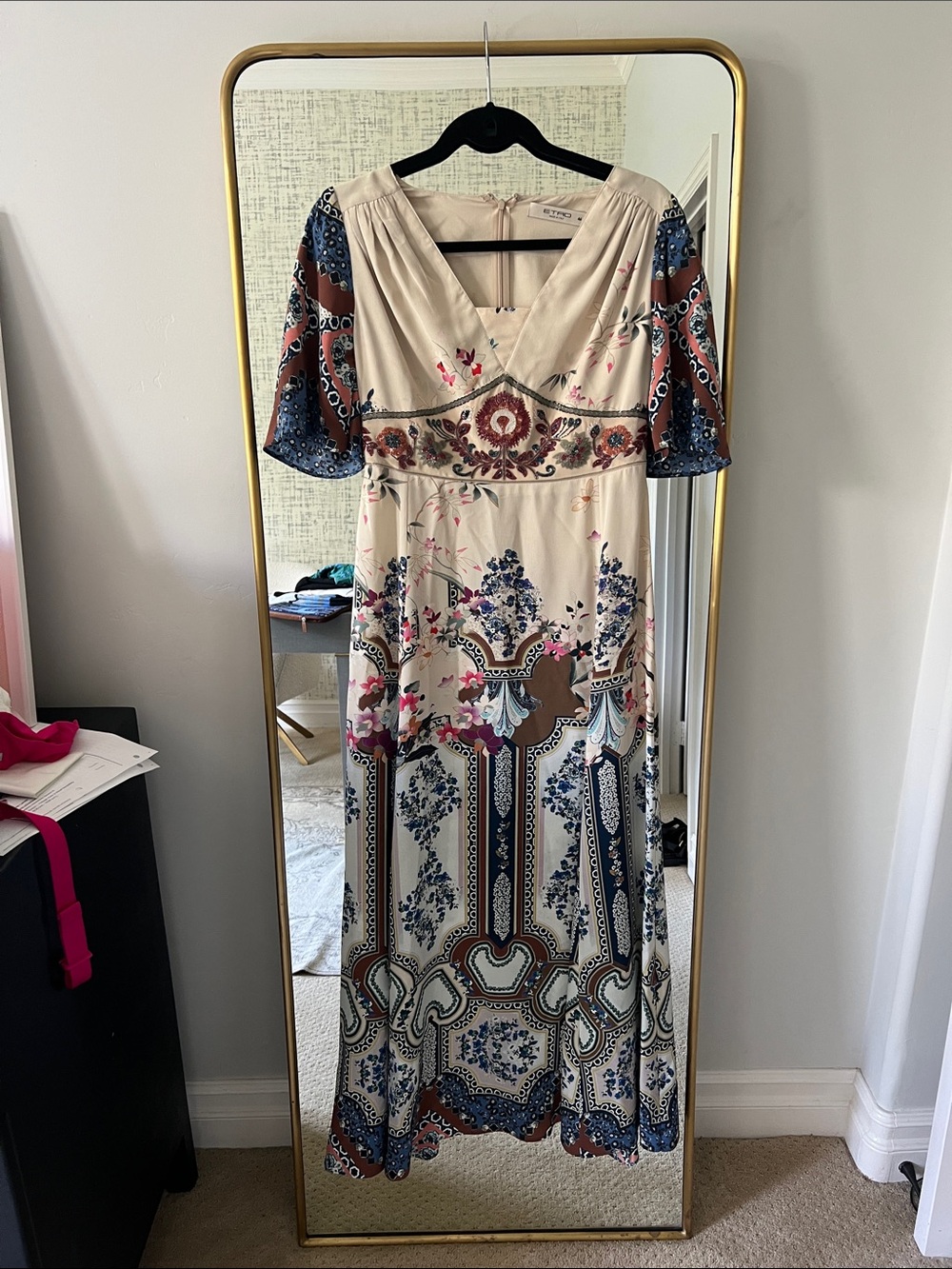 Etro Cream Maxi Dress with Blue and Brown Floral Print